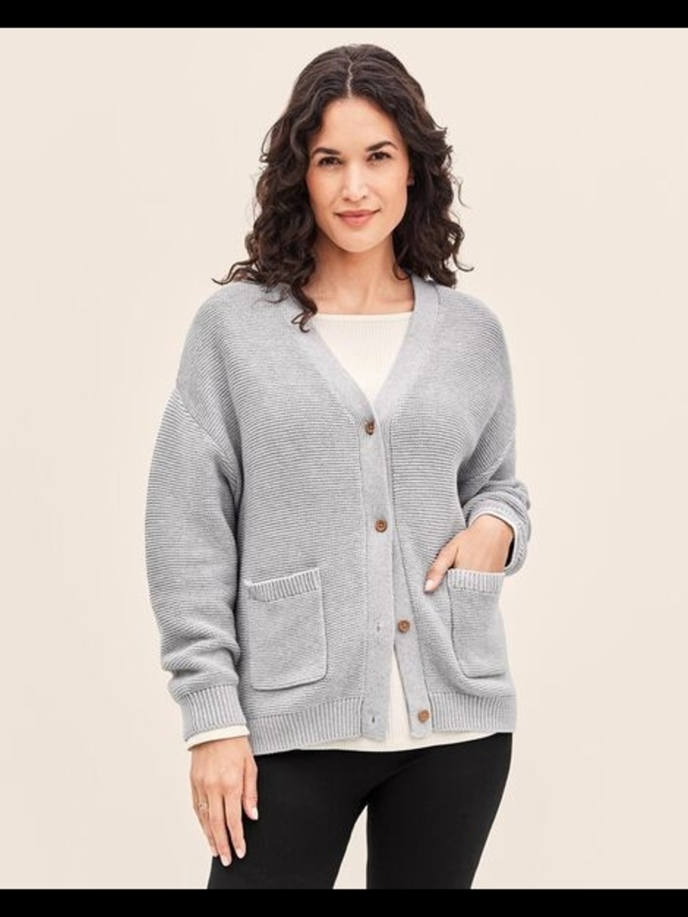Little Planet Women's Light Gray V-Neck Button-Front Cardigan